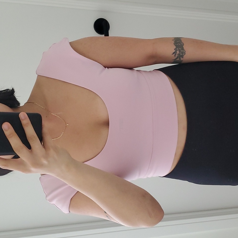 Set active baby pink cap sleeve sports bra top